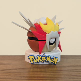 Entei, Pokéball vue en détail couleur rouge et jaune