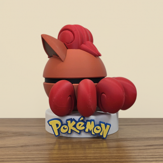 Pokéball Goupix, vue arrière, détail sur ses 6 queues rouges foncées