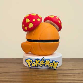 Figurine Pokéball Paras vue arrière, détail sur ses 2 champignons rouges et jaunes
