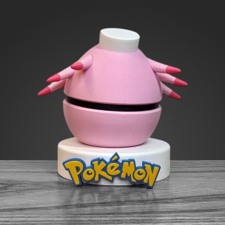 Vue arrière Pokéball Leveinard mettant en avant la rondeur parfaite du modèle et sa couleur rose.
