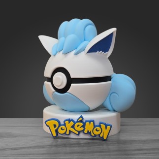 Vue de droite Pokéball Goupix d'Alola, réplique artisanale aux finitions polaires et design élégant.